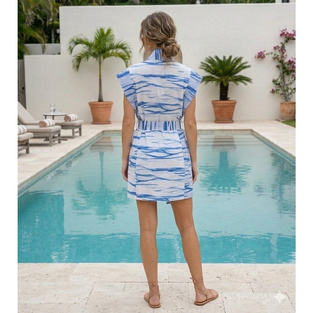 New my Beachy side blue & white coverup robe cotton one size - Picture 2 of 6